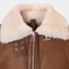 Classic Aviator Shearling Jacket Wooden Brown Leather with Heavy-Duty Zip and Buckled Collar (5)