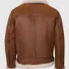 Classic Aviator Shearling Jacket Wooden Brown Leather with Heavy-Duty Zip and Buckled Collar (6)