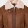 Classic Aviator Shearling Jacket Wooden Brown Leather with Heavy-Duty Zip and Buckled Collar (7)