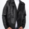 Classic Black Leather Biker Jacket Sleek Design with Streamlined Fit and Premium Detailing (2)