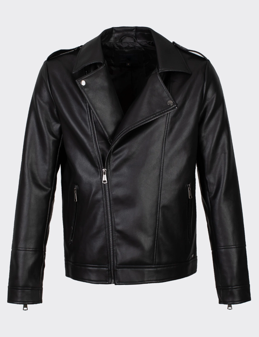 Classic Black Leather Biker Jacket Sleek Design with Streamlined Fit and Premium Detailing (6)