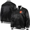 Cleveland-Browns-Starter-Locker-Room-Full-Snap-Satin-Varsity-Black-Jacket-LeatherMoto