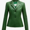 Elegant Forest Green Tailored Italian Leather Blazer for Women (1)