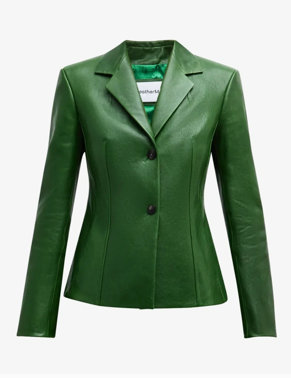 Elegant Forest Green Tailored Italian Leather Blazer for Women (1)