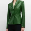 Elegant Forest Green Tailored Italian Leather Blazer for Women (2)