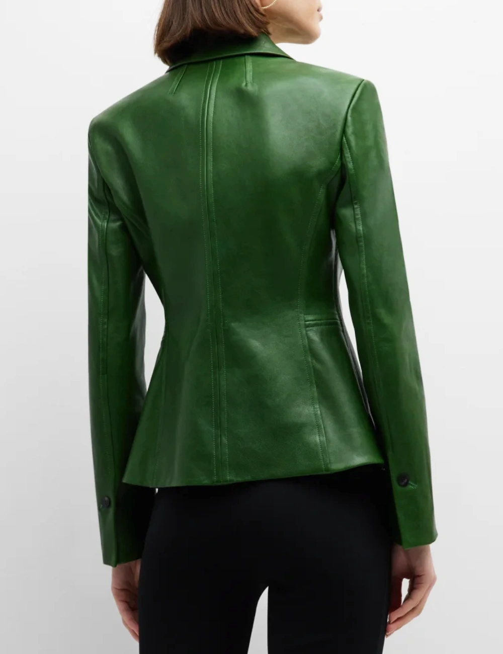 Elegant Forest Green Tailored Italian Leather Blazer for Women (3)