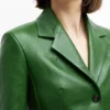 Elegant Forest Green Tailored Italian Leather Blazer for Women (4)