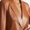 Elegant Tan Brown Nappa Leather Blazer with Single Button for Women (2)