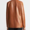 Elegant Tan Brown Nappa Leather Blazer with Single Button for Women (3)