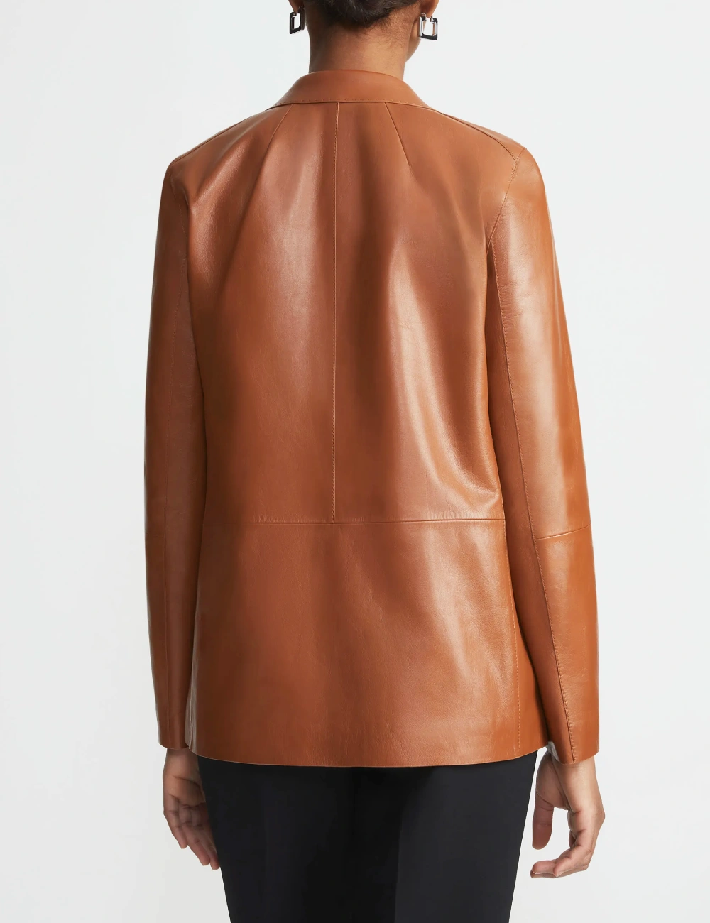 Elegant Tan Brown Nappa Leather Blazer with Single Button for Women (3)