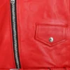 Fiery Red Leather Biker Jacket – Bold Moto Style with Sleek Zippers and Belted Hem (2)
