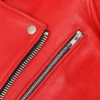 Fiery Red Leather Biker Jacket – Bold Moto Style with Sleek Zippers and Belted Hem (3)