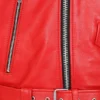 Fiery Red Leather Biker Jacket – Bold Moto Style with Sleek Zippers and Belted Hem (4)
