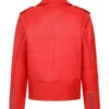 Fiery Red Leather Biker Jacket – Bold Moto Style with Sleek Zippers and Belted Hem (5)