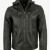 Forest Green Urban Leather Jacket with Removable Hood (1)