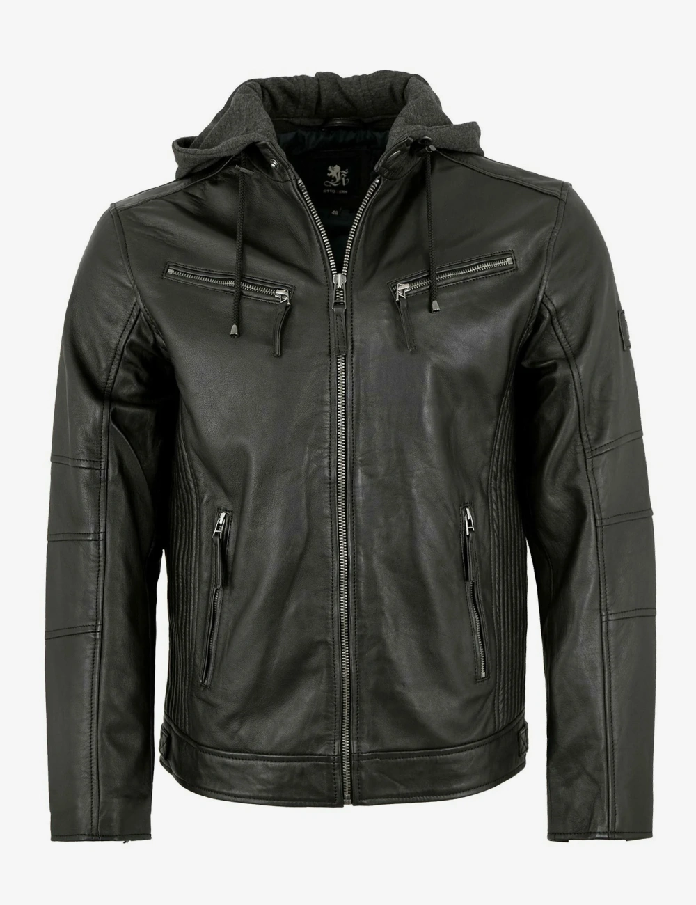 Forest Green Urban Leather Jacket with Removable Hood (1)