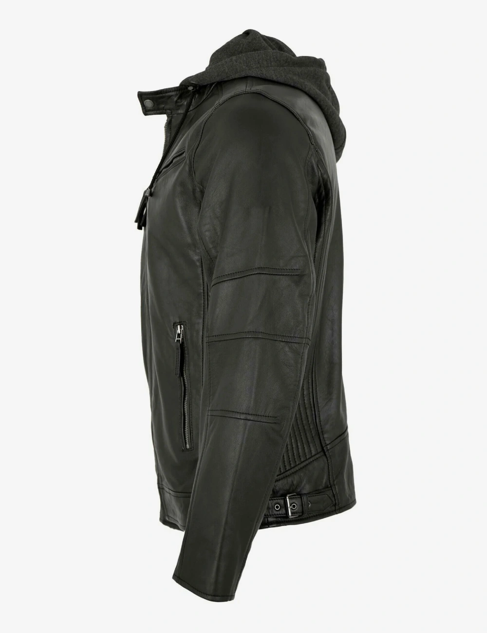 Forest Green Urban Leather Jacket with Removable Hood (4)