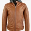 Golden Cognac Urban Men Biker Hooded Leather Jacket (1)
