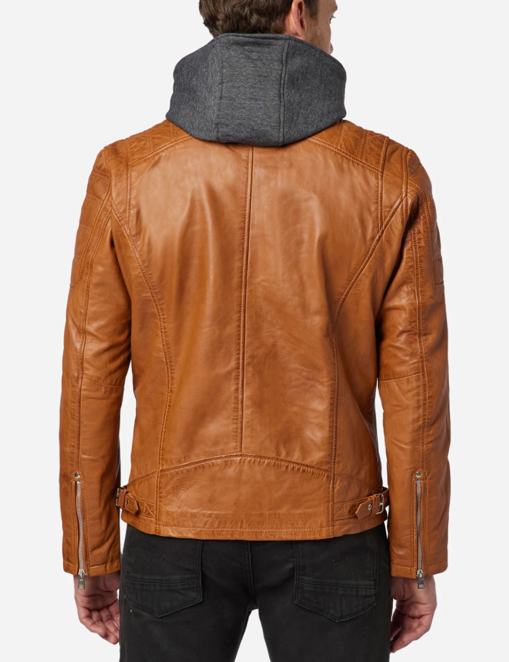Golden Cognac Urban Men Biker Hooded Leather Jacket (2)