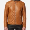 Golden Cognac Urban Men Biker Hooded Leather Jacket (3)