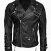 Heavy-Duty Luxury Black Leather Biker Jacket – Design Retro-Inspired with Zipped Cuffs and Chest Pockets (1)