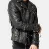 Heavy-Duty Luxury Black Leather Biker Jacket – Design Retro-Inspired with Zipped Cuffs and Chest Pockets (3)