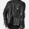 Heavy-Duty Luxury Black Leather Biker Jacket – Design Retro-Inspired with Zipped Cuffs and Chest Pockets (4)