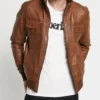 Heritage Tan Tone Craft Leather Bomber Jacket (1)