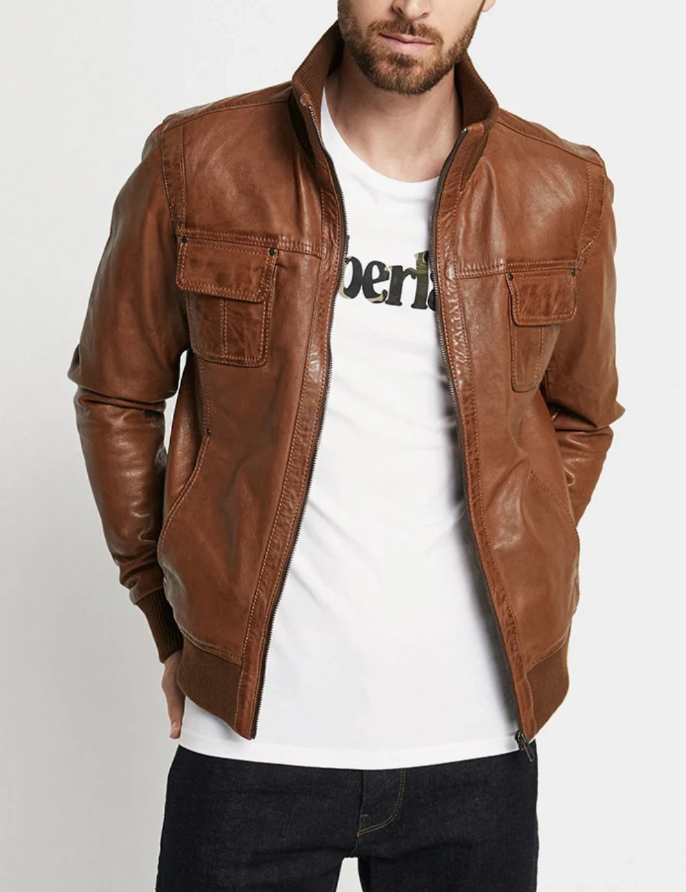 Heritage Tan Tone Craft Leather Bomber Jacket (1)