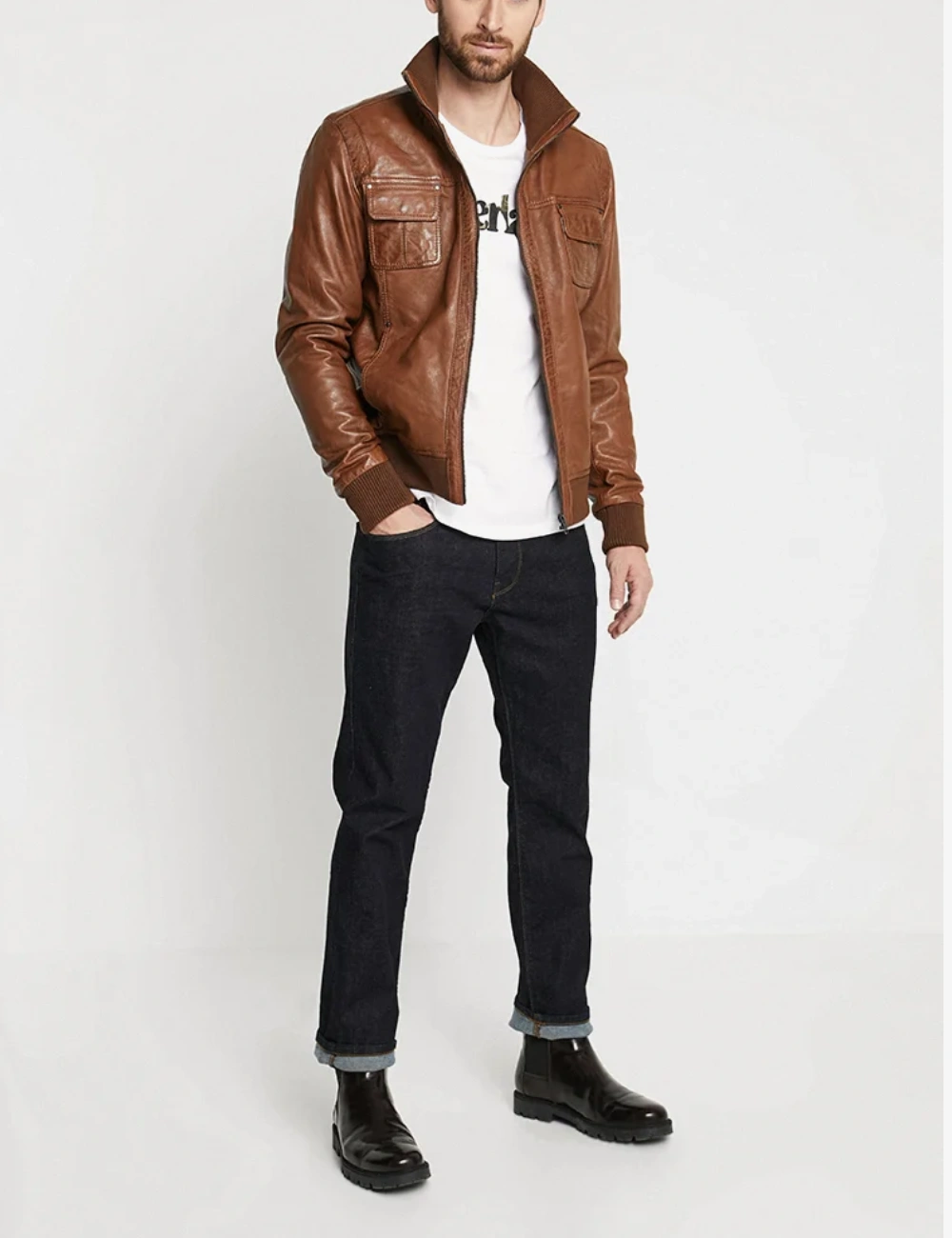 Heritage Tan Tone Craft Leather Bomber Jacket (2)