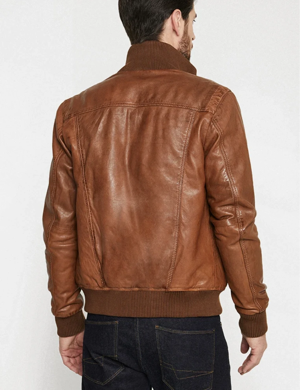Heritage Tan Tone Craft Leather Bomber Jacket (3)