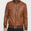 Heritage Tan Tone Craft Leather Bomber Jacket (4)