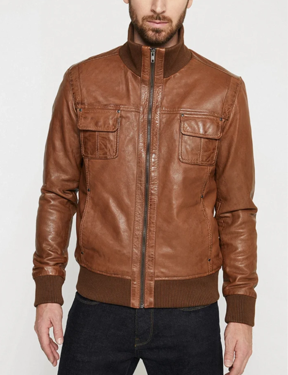 Heritage Tan Tone Craft Leather Bomber Jacket (4)