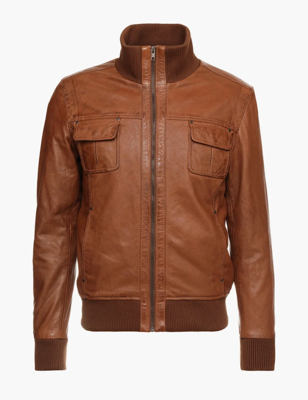 Heritage Tan Tone Craft Leather Bomber Jacket (5)
