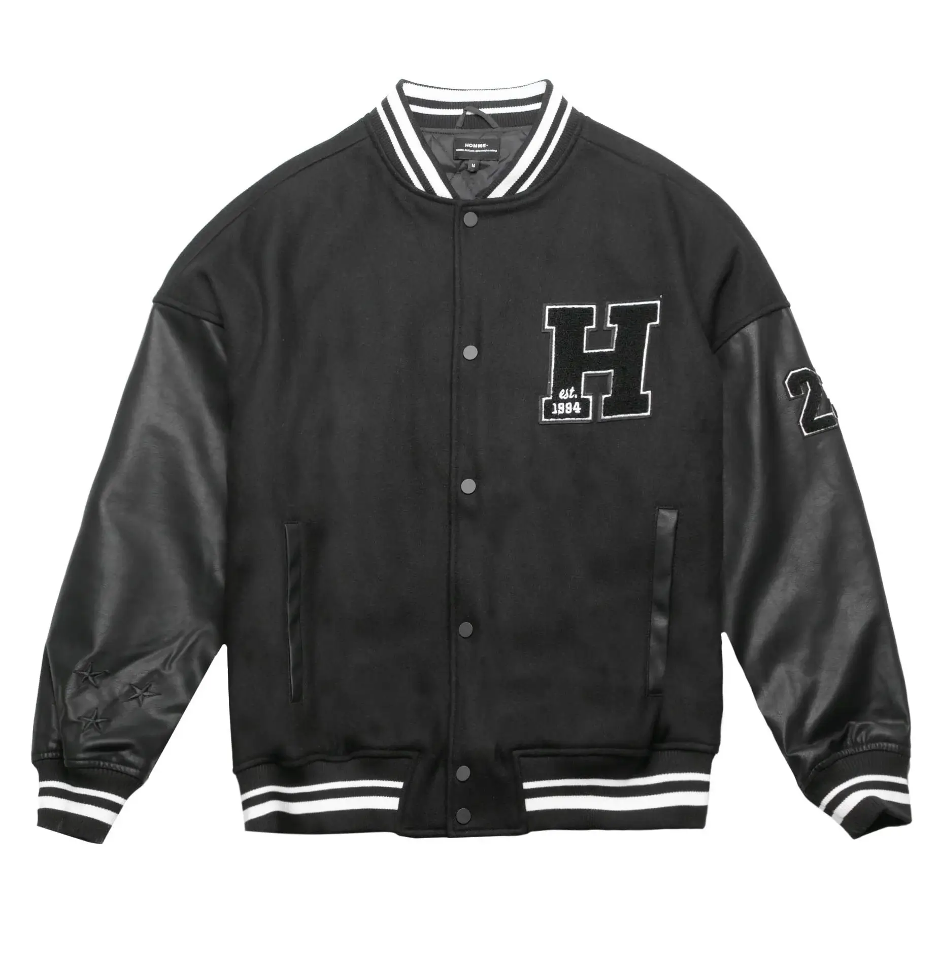 Homme-Vancouver-Logo-Black-Wool-Leather-Varsity-Jacket-leather moto (1)