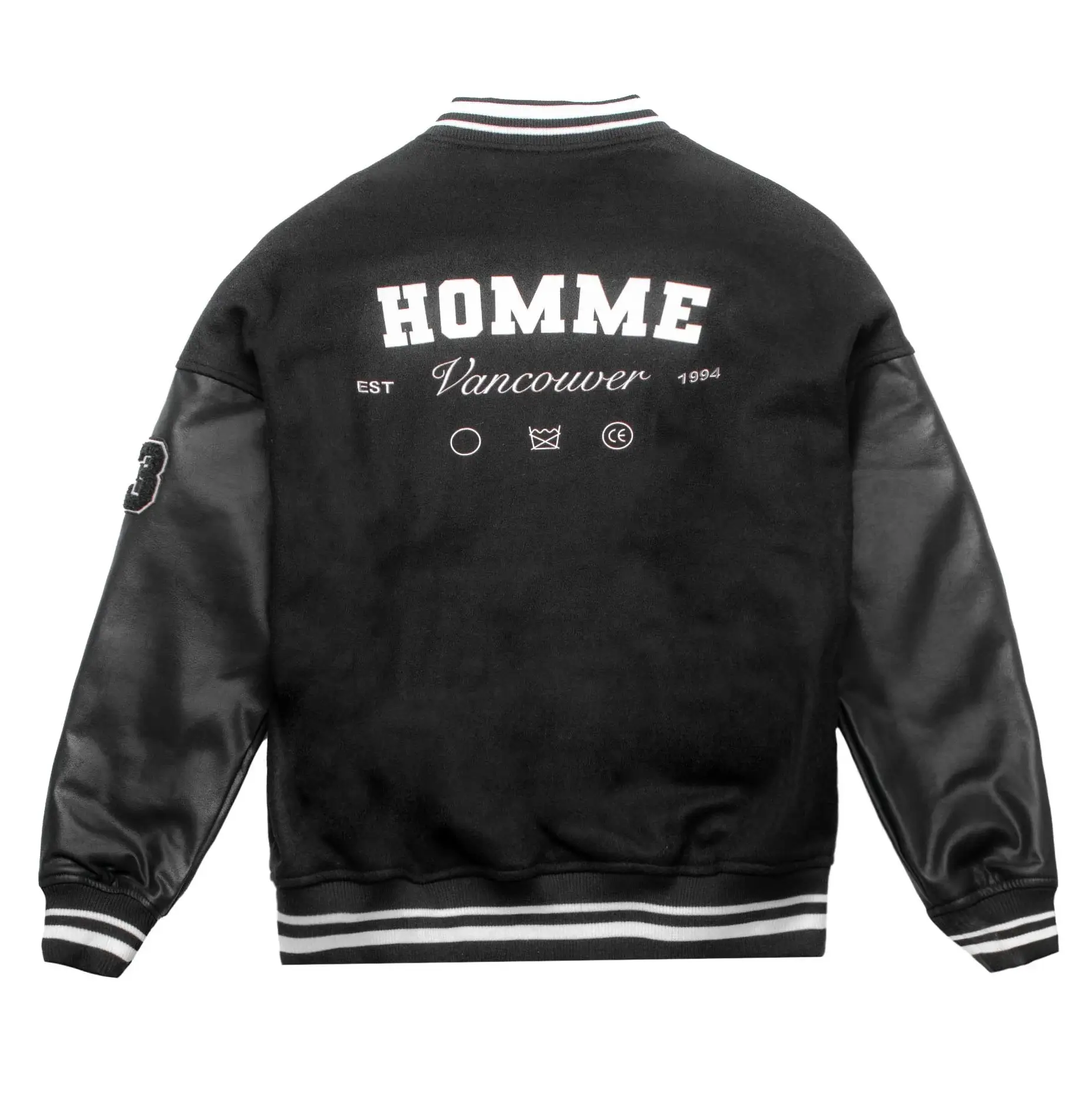 Homme-Vancouver-Logo-Black-Wool-Leather-Varsity-Jacket-leather moto (7)