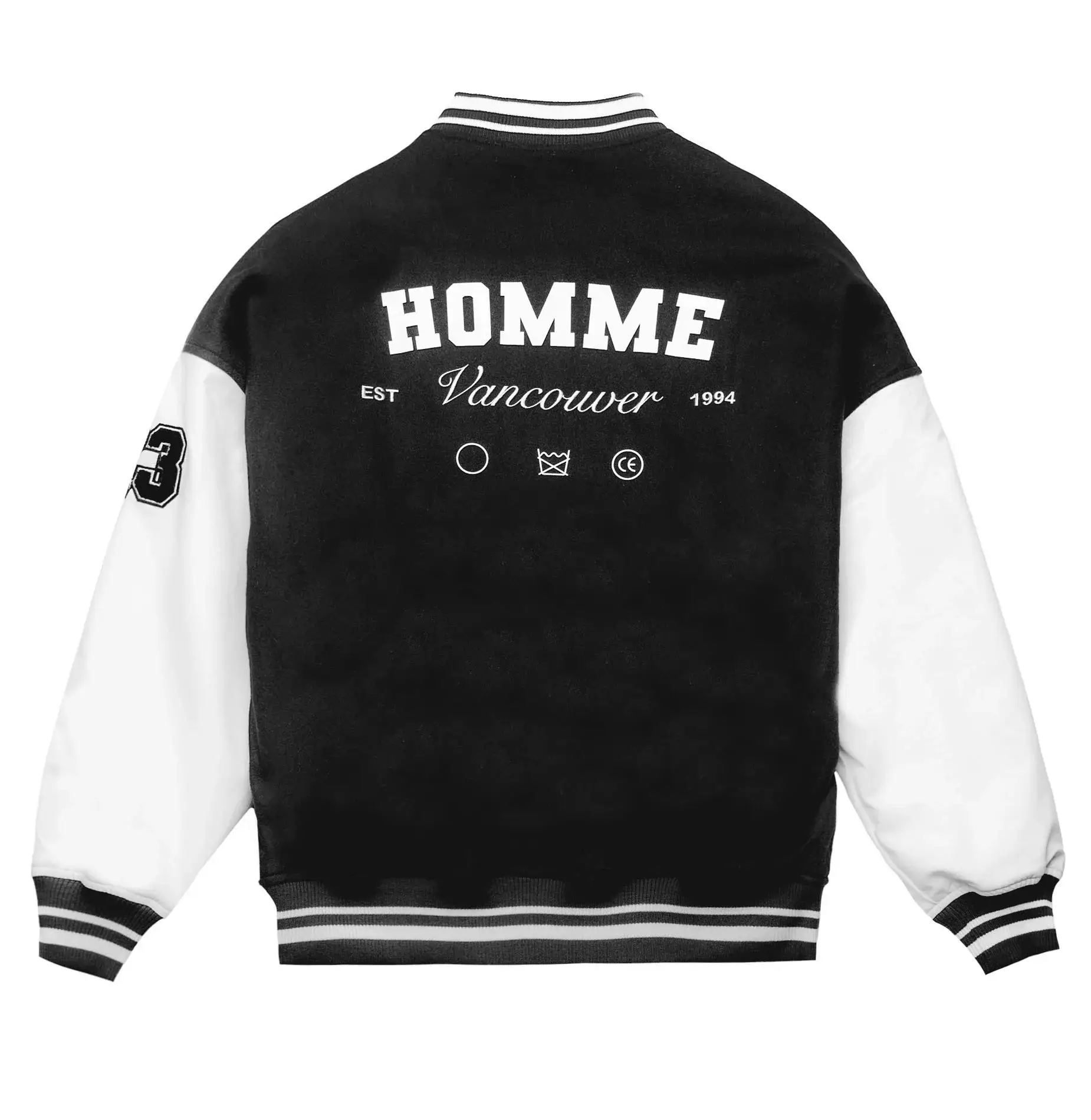 Homme-Vancouver-Logo-BlackWhite-Wool-Leather-Varsity-Jacket-leather moto (7)