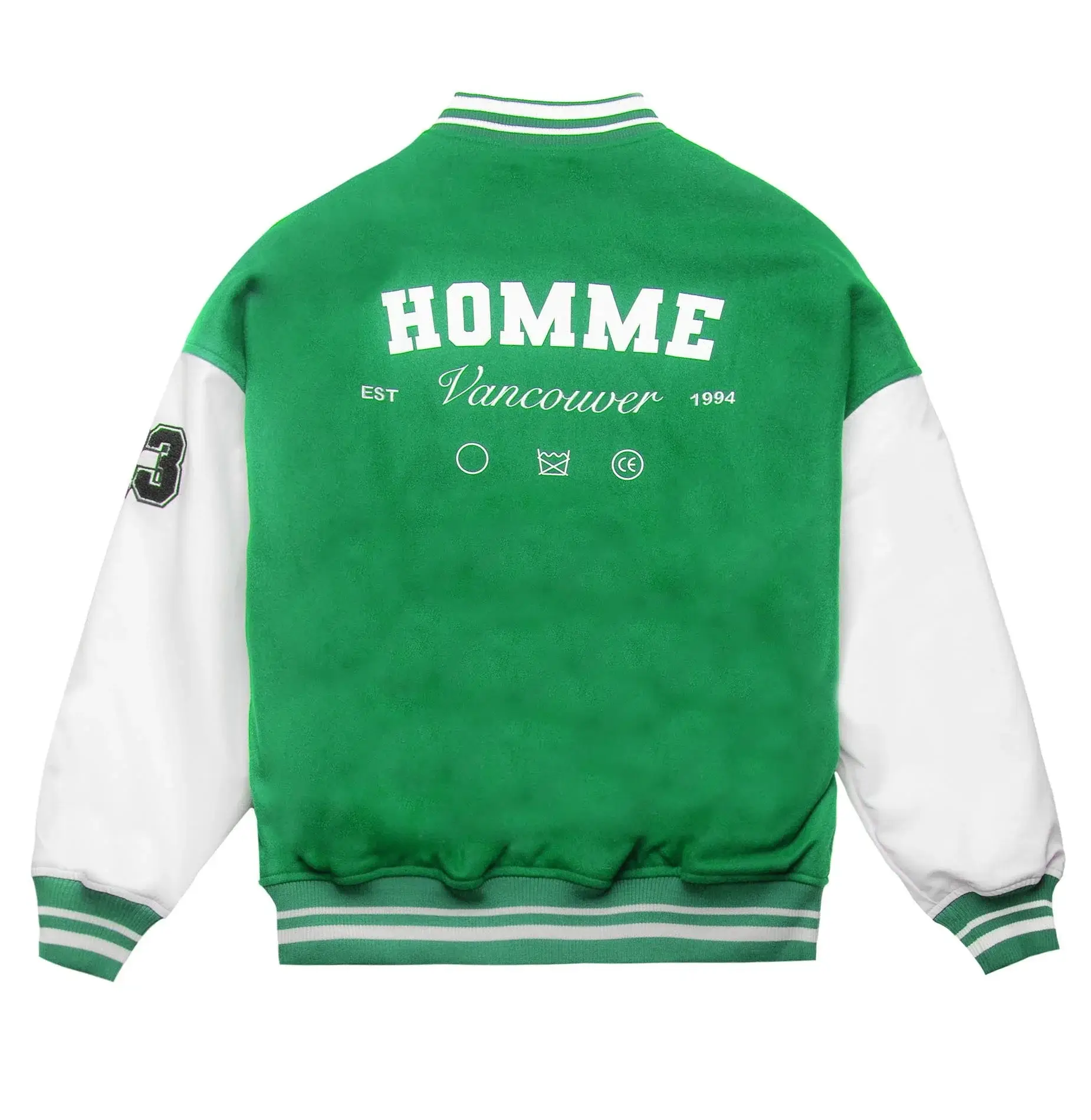 Homme-Vancouver-Logo-GreenWhite-Wool-Leather-Varsity-Jacket-leather moto (6)