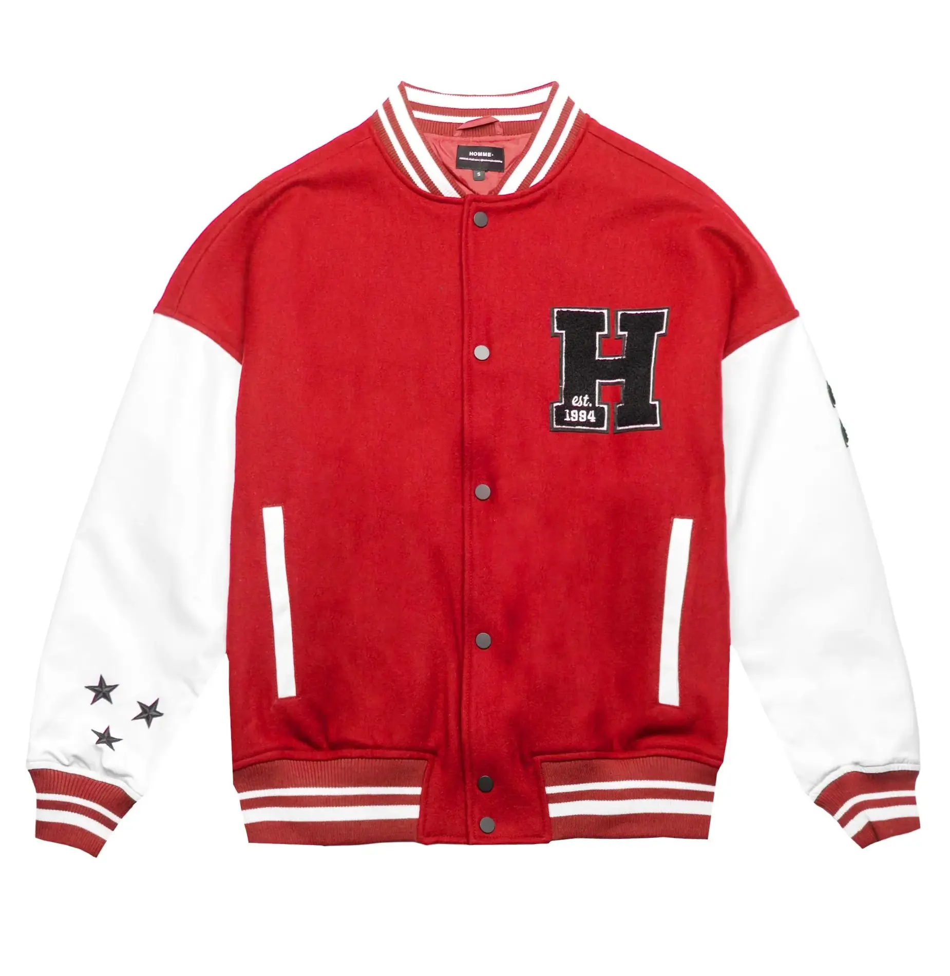 Homme-Vancouver-Logo-RedWhite-Wool-Leather-Varsity-Jacket-leather moto (1)