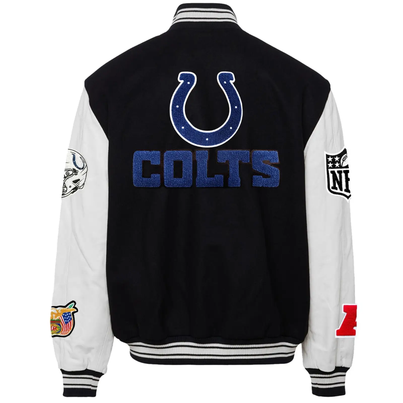 Indianapolis-Colts-Jeff-Hamilton-Wool-Leather-Varsity-Jacket-Black-White-LeatherMoto