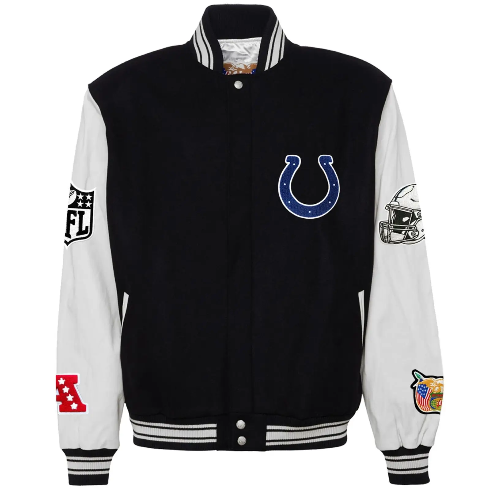 Indianapolis-Colts-Jeff-Hamilton-Wool-Leather-Varsity-Jacket-Black-White-LeatherMoto