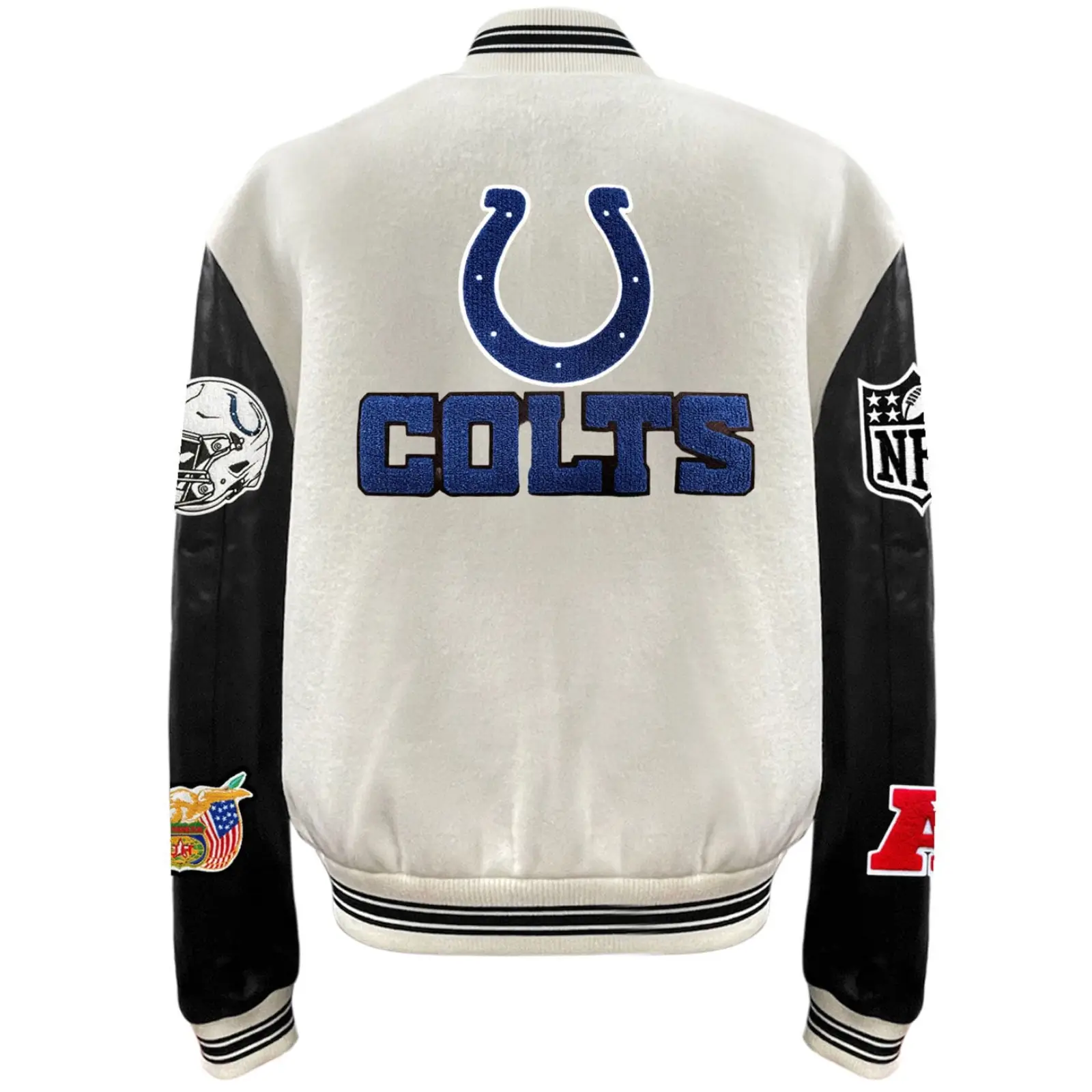 Indianapolis-Colts-Jeff-Hamilton-Wool-Leather-Varsity-Jacket-Cream-Black-LeatherMoto
