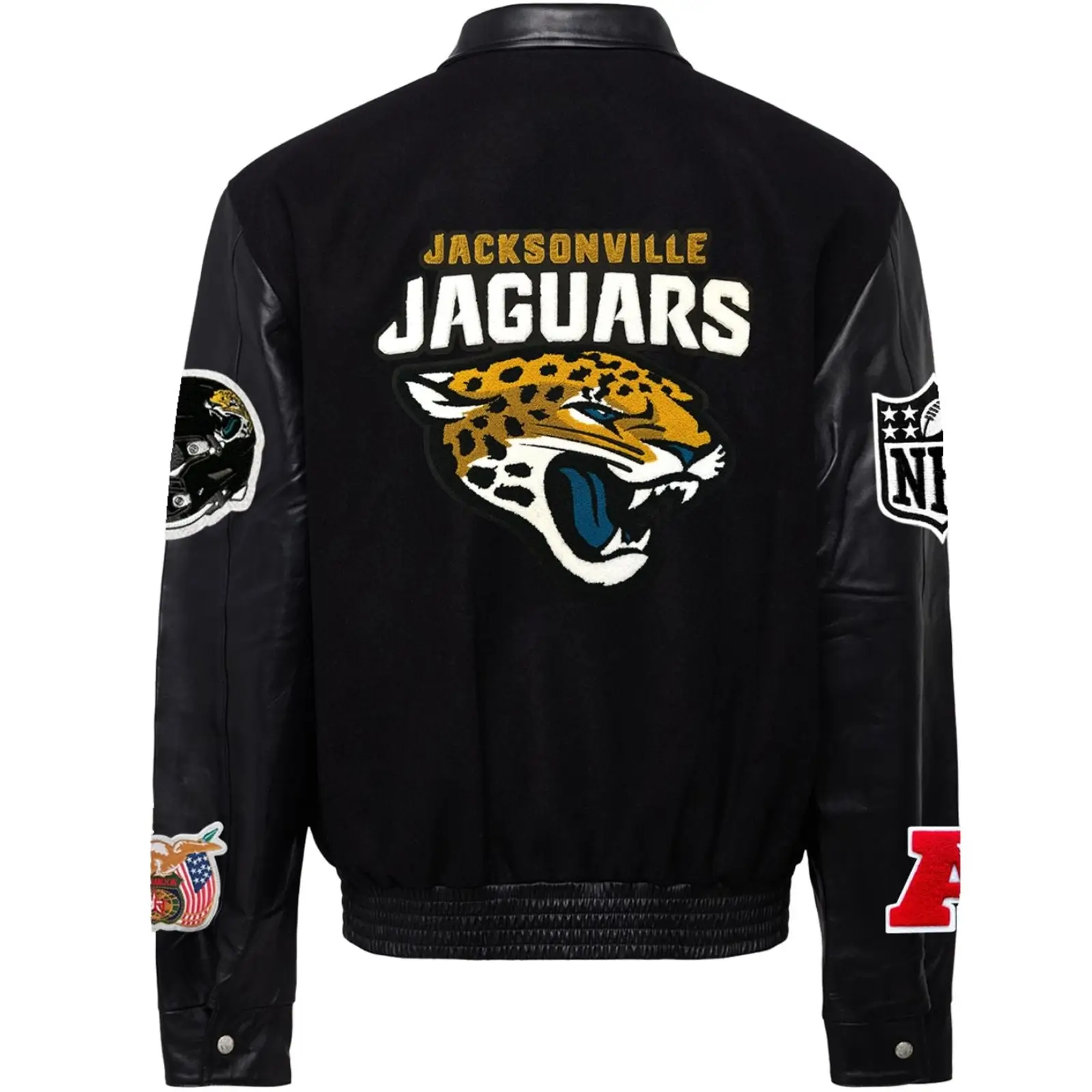 Jacksonville-Jaguars-Jeff-Hamilton-Black-Wool-Leather-Varsity-Jacket-LeatherMoto