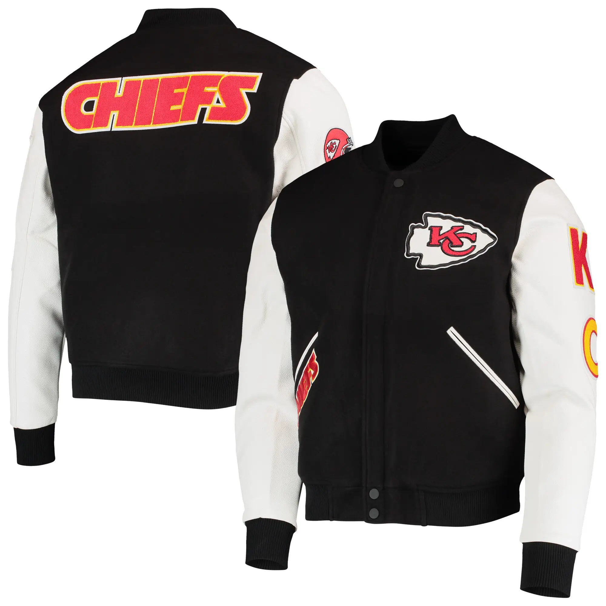 Kansas-City-Chiefs-Pro-Standard-Logo-Full-Zip-Black-White-Varsity-Jacket-LeatherMoto
