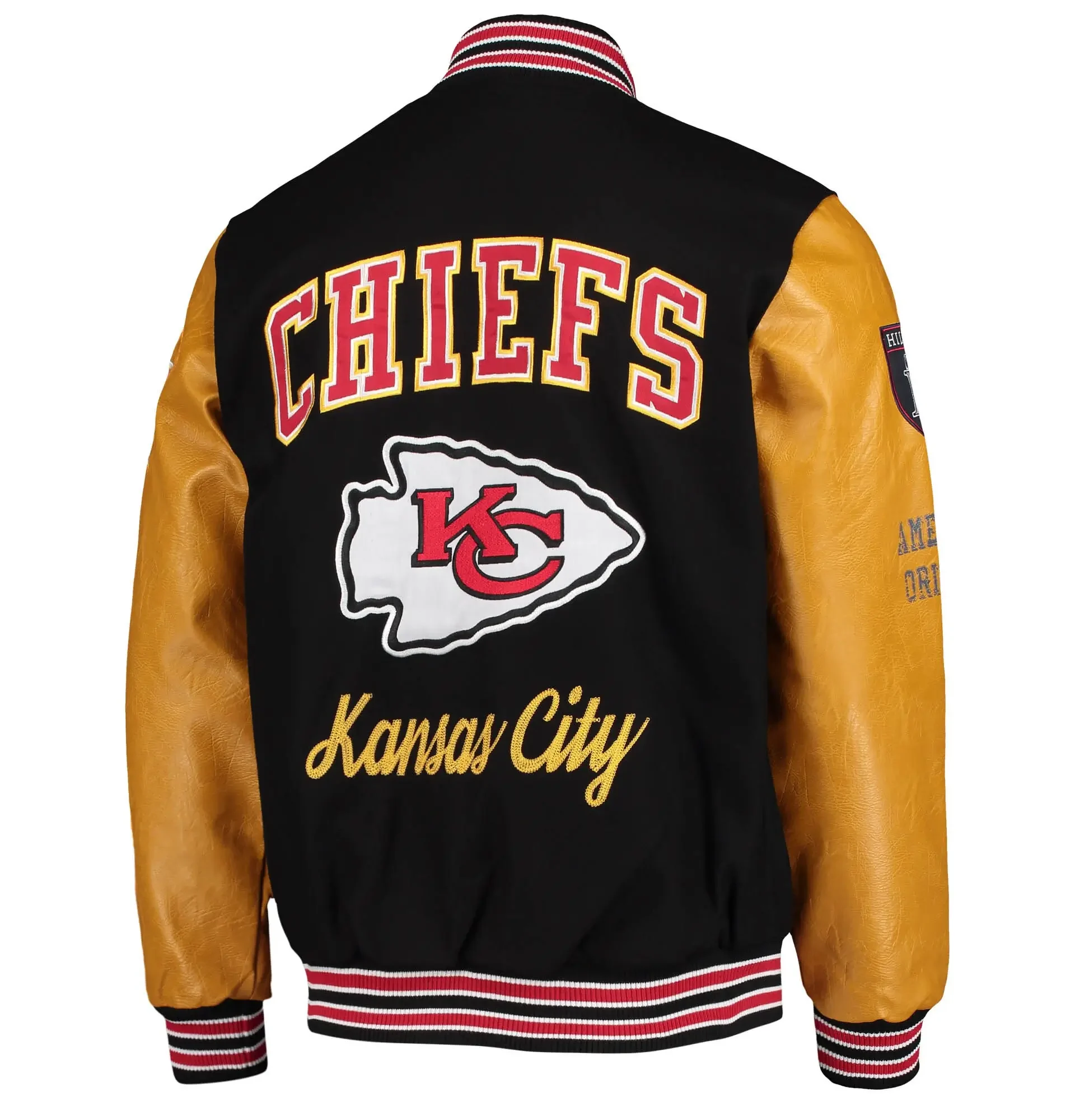 Kansas-City-Chiefs-Tommy-Hilfiger-Heritage-Full-Snap-Black-Tan-Varsity-Jacket-LeatherMoto
