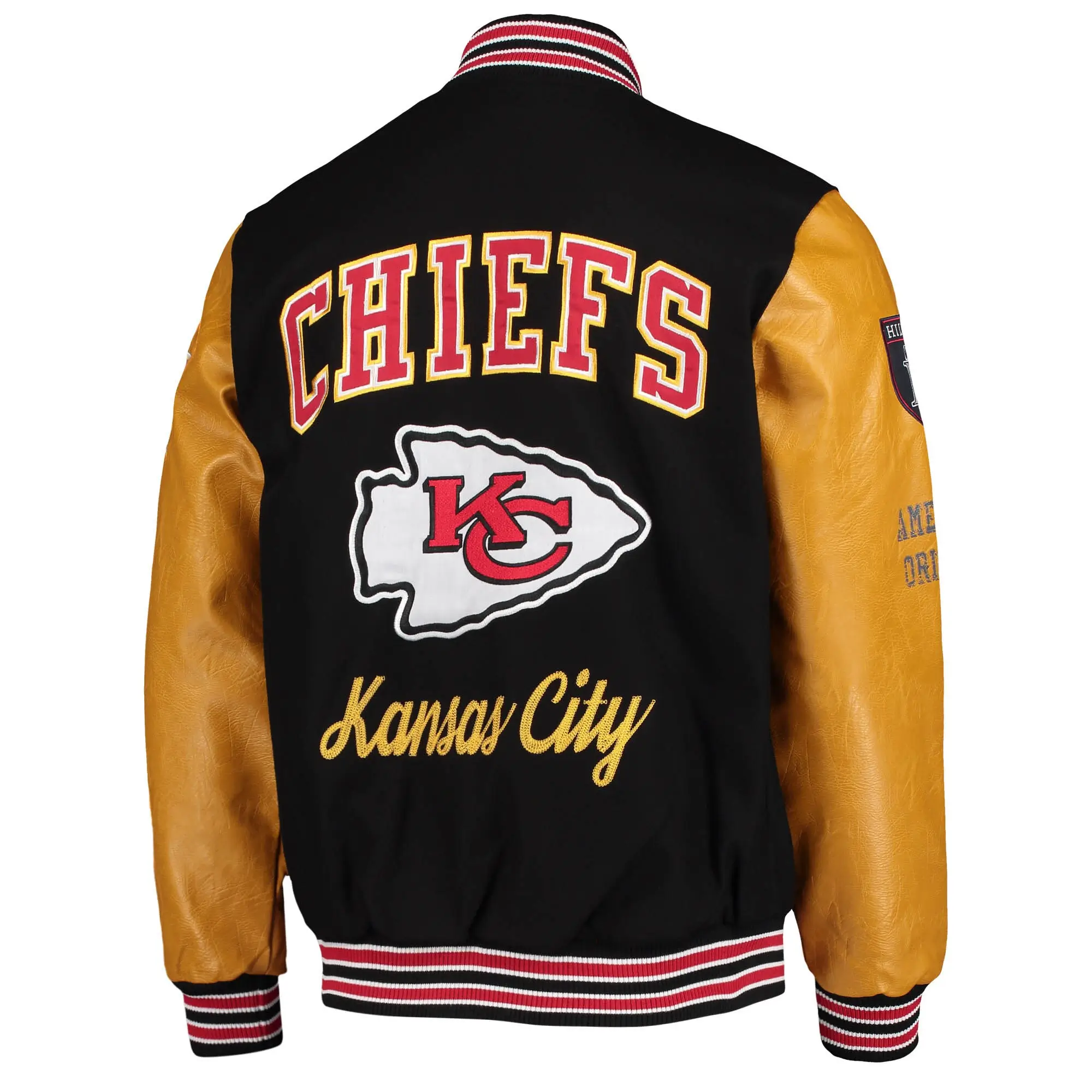 Kansas-City-Chiefs-Tommy-Hilfiger-Heritage-Full-Snap-Black-Tan-Varsity-Jacket-LeatherMoto