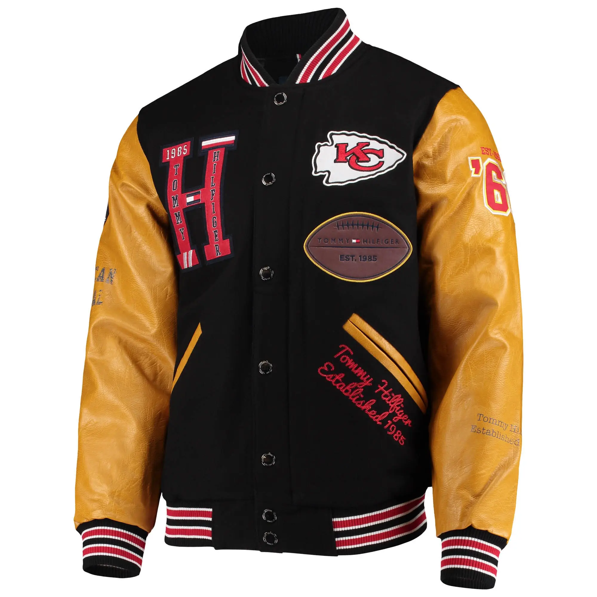 Kansas-City-Chiefs-Tommy-Hilfiger-Heritage-Full-Snap-Black-Tan-Varsity-Jacket-LeatherMoto