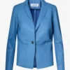 Light Blue Single Button Leather Blazer for Women (1)