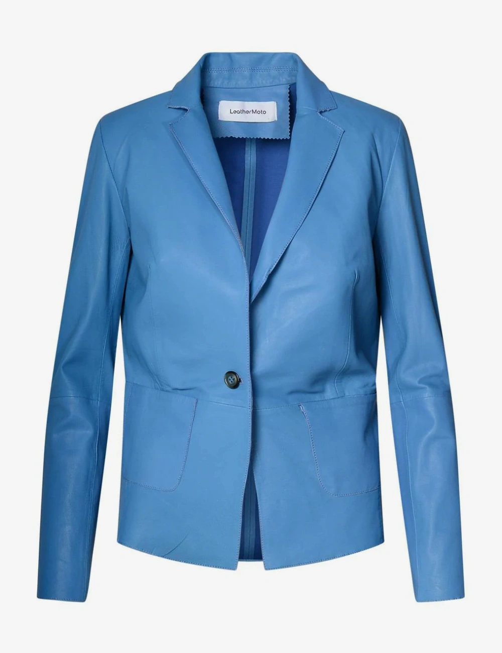 Light Blue Single Button Leather Blazer for Women (1)