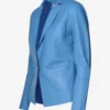 Light Blue Single Button Leather Blazer for Women (2)